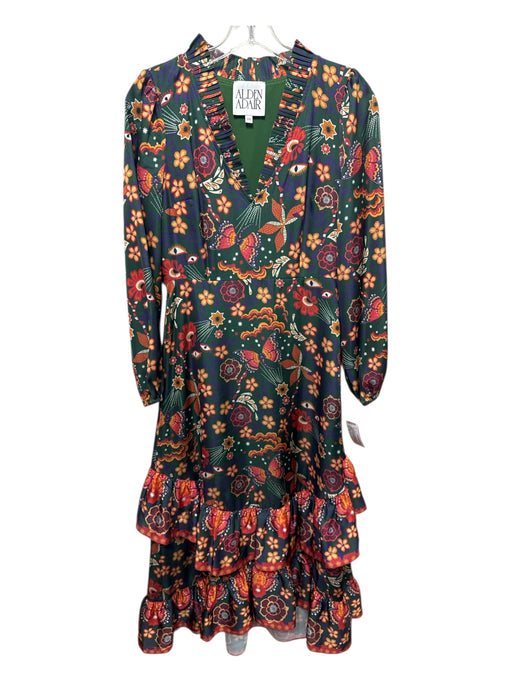 Alden Adair Size XS Green & Multi Polyester Maxi Floral Long Sleeve V Neck Dress Green & Multi / XS
