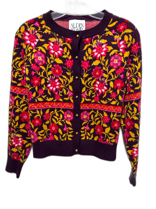 Alden Adair Size XS Purple, Red, Yellow Viscose & Polyester Long Sleeve Cardigan Purple, Red, Yellow / XS