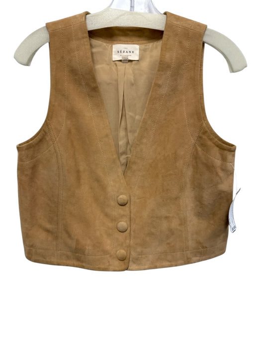 Sezane Size 36 Tan Goat Suede Sleeveless 3 button Vest Tan / 36