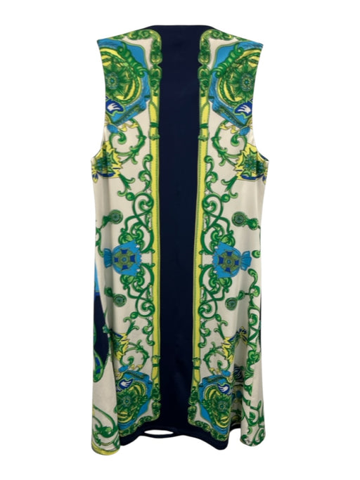 Julie Brown Size S Blue, Green, Multi Polyester V Neck All Over Print Midi Dress Blue, Green, Multi / S