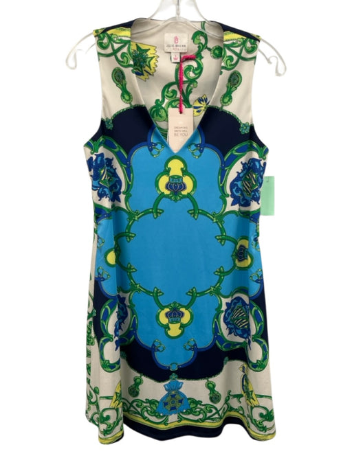 Julie Brown Size S Blue, Green, Multi Polyester V Neck All Over Print Midi Dress Blue, Green, Multi / S