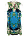 Julie Brown Size S Blue, Green, Multi Polyester V Neck All Over Print Midi Dress Blue, Green, Multi / S