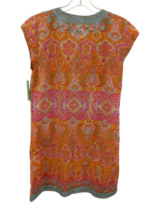 Calypso Size XS Orange, Pink, Blue Cotton Sleeveless Split Neck Cap Sleeve Dress Orange, Pink, Blue / XS
