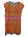 Calypso Size XS Orange, Pink, Blue Cotton Sleeveless Split Neck Cap Sleeve Dress Orange, Pink, Blue / XS