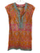 Calypso Size XS Orange, Pink, Blue Cotton Sleeveless Split Neck Cap Sleeve Dress Orange, Pink, Blue / XS