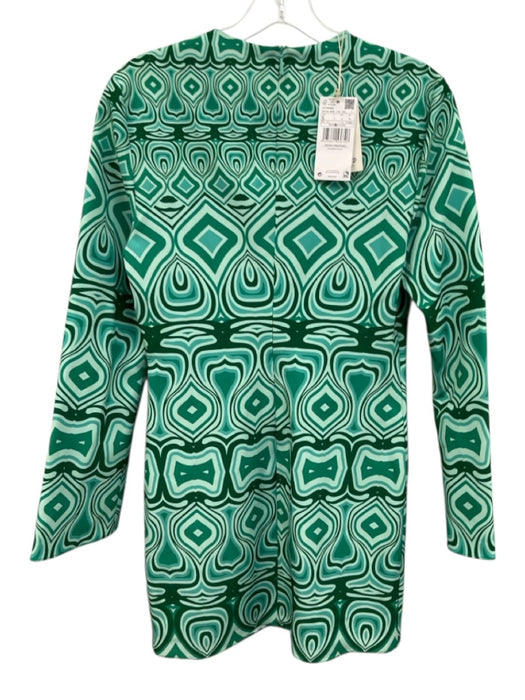 MNG Size S Green Polyester Long Sleeve V Neck All Over Print Midi Dress Green / S