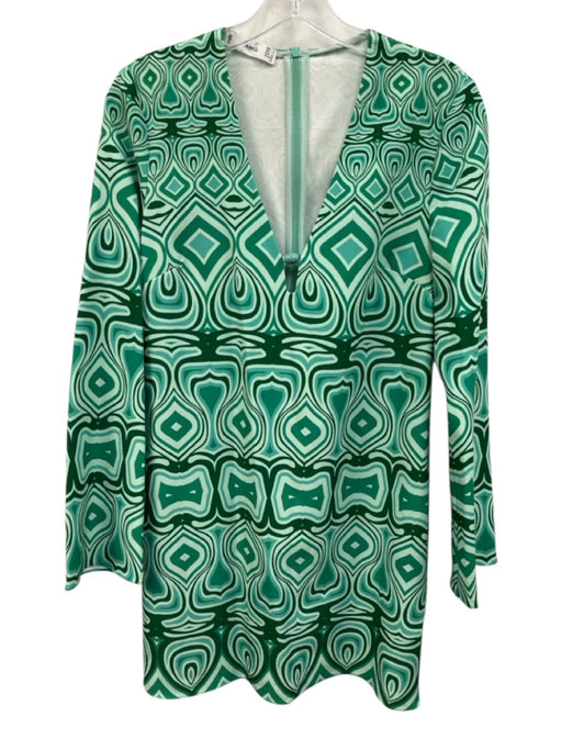 MNG Size S Green Polyester Long Sleeve V Neck All Over Print Midi Dress Green / S