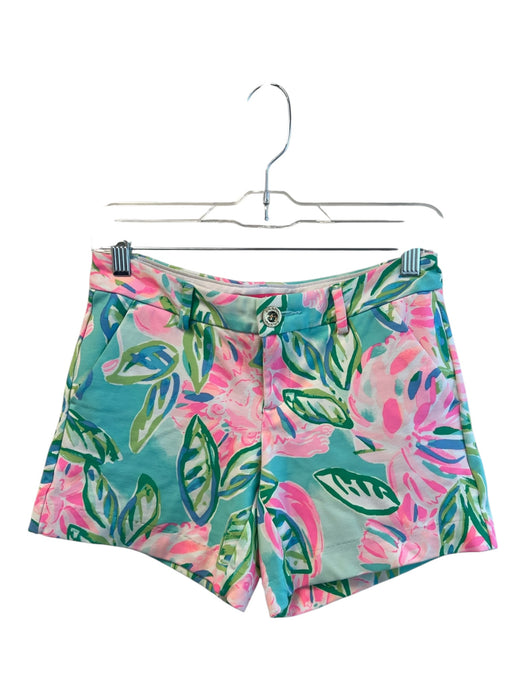 Lilly Pulitzer Size 00 Green & Pink Rayon Blend Front Zip Floral Shorts Green & Pink / 00