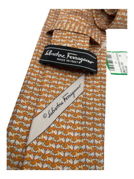 Ferragamo Orange & White Silk Dogs Men's Ties