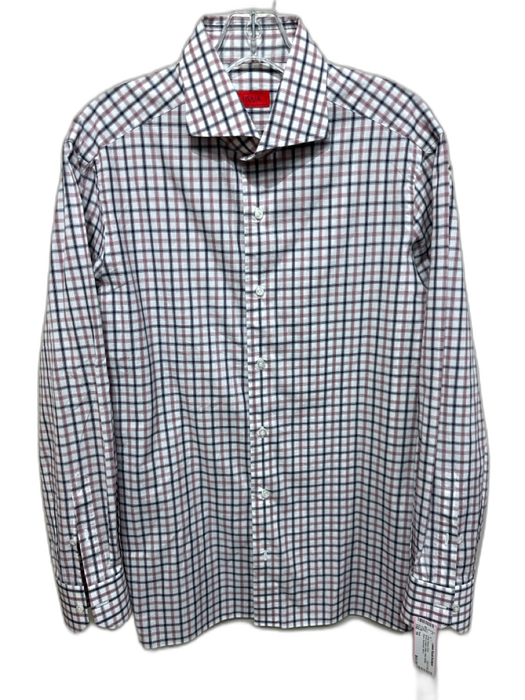 Isaia Size 16 Brown & Multi Cotton Plaid Button Down Men's Long Sleeve Shirt Brown & Multi / 16