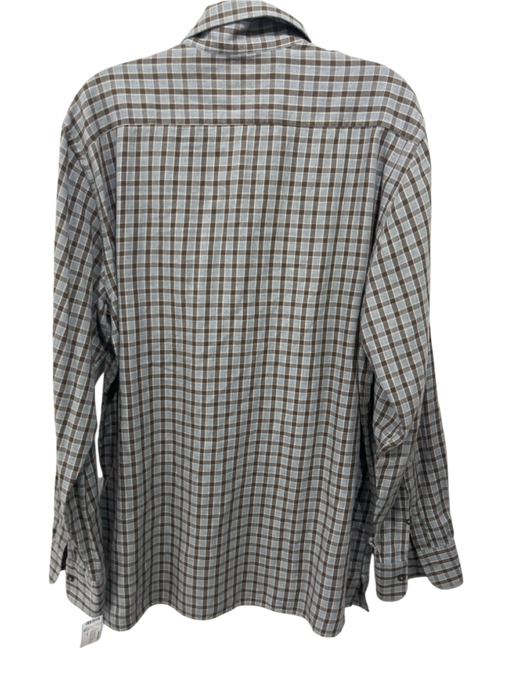 Canali Size L Blue & Brown Cotton Plaid Button Up Men's Long Sleeve Shirt Blue & Brown / L