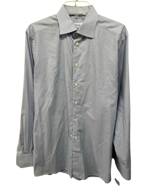 Eton Size 16 White & Blue Cotton Grid Button up Men's Long Sleeve Shirt White & Blue / 16