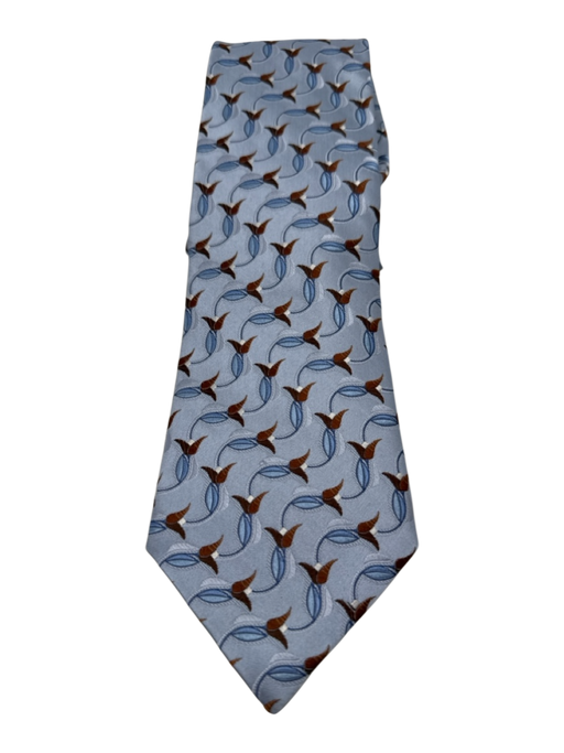 Zegna Light Blue & Brown Print Silk Floral Men's Ties Light Blue & Brown Print