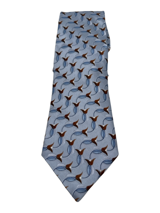 Zegna Light Blue & Brown Print Silk Floral Men's Ties Light Blue & Brown Print