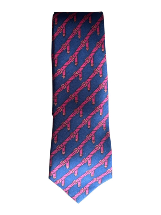 Hermes Blue & Red Silk Buckle Men's Ties Blue & Red