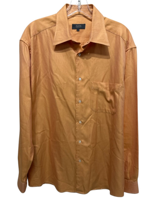 Zanella Size L Orange Cotton Solid Button Down Men's Long Sleeve Shirt Orange / L