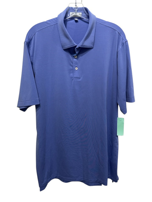 Peter Millar Size L Blue & Purple Polyester Striped Polo Men's Short Sleeve Blue & Purple / L