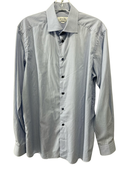 Eton Size M Blue & White Cotton Striped Button Up Men's Long Sleeve Shirt Blue & White / M