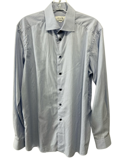 Eton Size M Blue & White Cotton Striped Button Up Men's Long Sleeve Shirt Blue & White / M