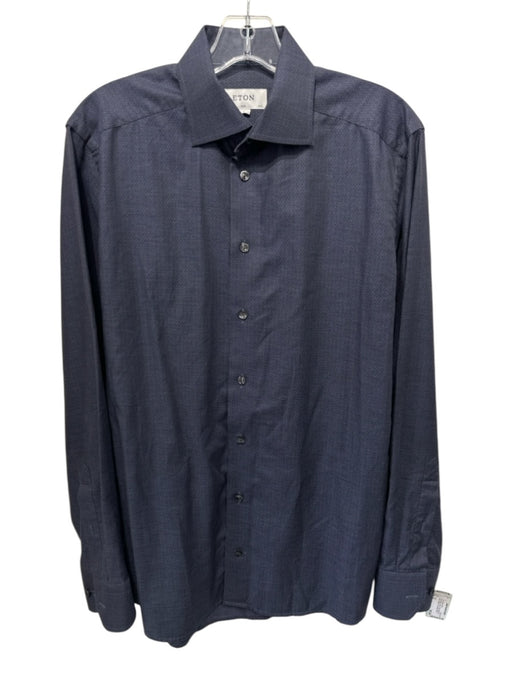 Eton Size M Navy Blue Cotton Floral Micro Miltered Men's Long Sleeve Shirt Navy Blue / M
