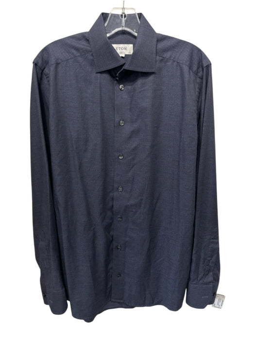 Eton Size M Navy Blue Cotton Floral Micro Miltered Men's Long Sleeve Shirt Navy Blue / M