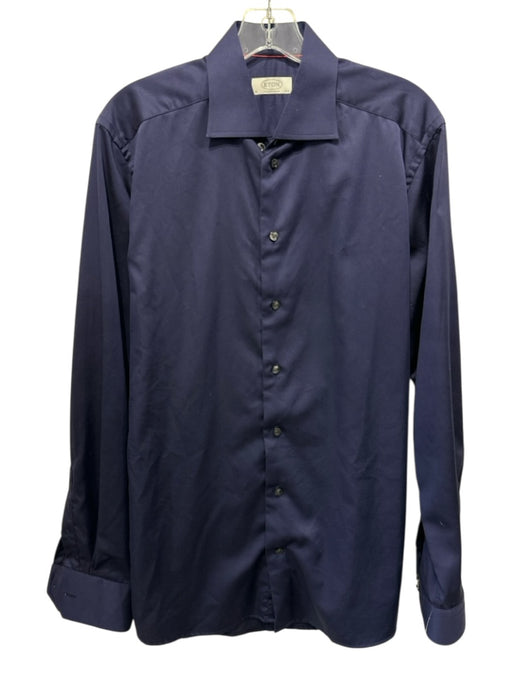 Eton Size 15.5 Navy Cotton Solid Button Up Miltered Men's Long Sleeve Shirt Navy / 15.5