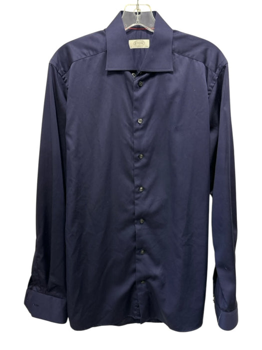 Eton Size 15.5 Navy Cotton Solid Button Up Miltered Men's Long Sleeve Shirt Navy / 15.5