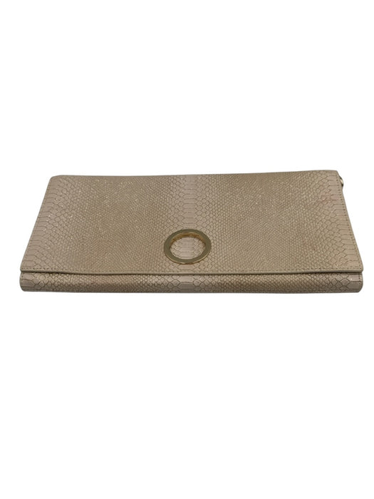 Halston Heritage Gold & Beige Leather Snake Print Clutch Glitter Bag Gold & Beige