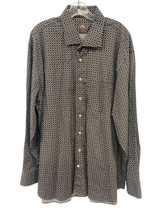 Peter Millar Size XXL Brown, Blue & White Cotton Button Down Long Sleeve Shirt Brown, Blue & White / XXL