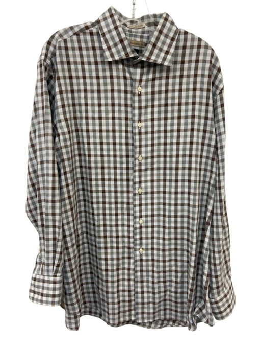 Miller Brothers Size XL Brown & Gray Cotton Plaid Button Down Long Sleeve Shirt Brown & Gray / XL