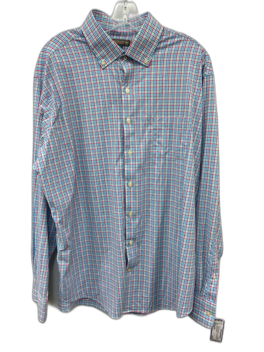 Peter Millar Size XL Pink & Multi Nylon Plaid Button Down Long Sleeve Shirt Pink & Multi / XL