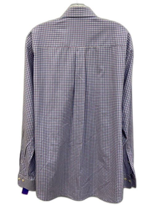 Peter Millar Size L White, Purple & Blue Cotton Plaid Men's Long Sleeve Shirt White, Purple & Blue / L