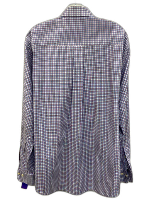 Peter Millar Size L White, Purple & Blue Cotton Plaid Men's Long Sleeve Shirt White, Purple & Blue / L