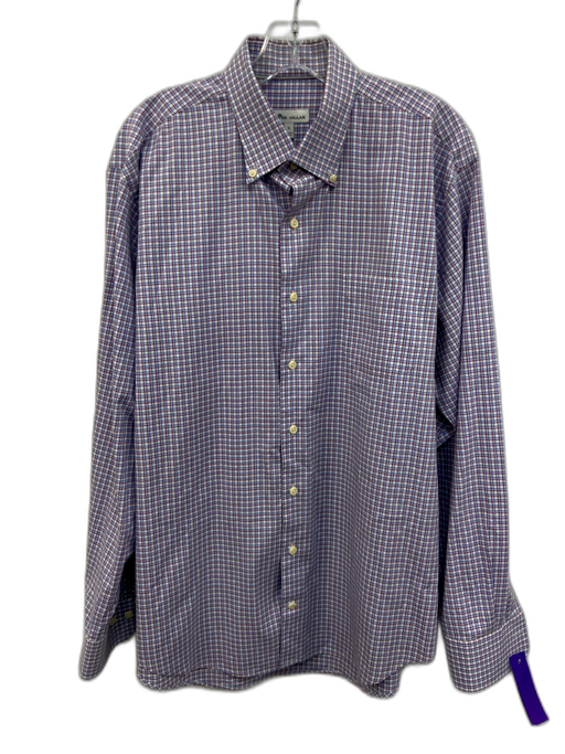 Peter Millar Size L White, Purple & Blue Cotton Plaid Men's Long Sleeve Shirt White, Purple & Blue / L