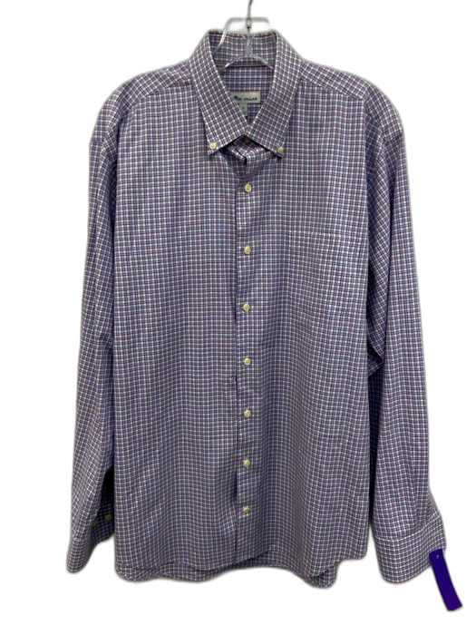 Peter Millar Size L White, Purple & Blue Cotton Plaid Men's Long Sleeve Shirt White, Purple & Blue / L