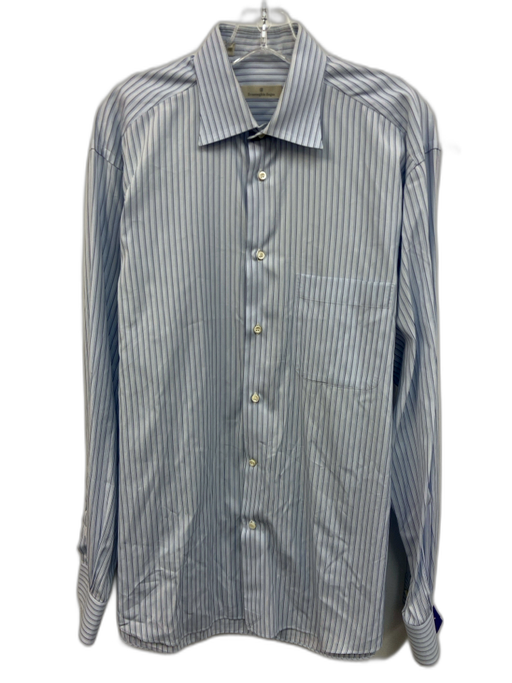 Ermenegildo Zegna Size 15.5 Blue & White Striped Button Down Long Sleeve Shirt Blue & White / 15.5