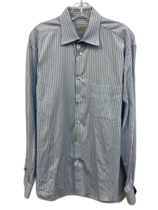 Ermenegildo Zegna Size 15.5 Blue & White Striped Button Down Long Sleeve Shirt Blue & White / 15.5