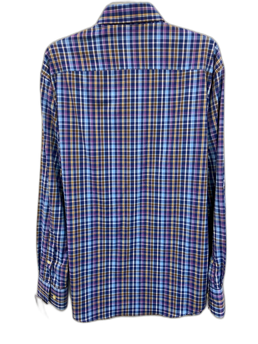 Peter Millar Size L Blue & Multi Nylon Plaid Button Down Men's Long Sleeve Shirt Blue & Multi / L