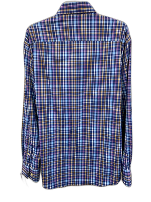 Peter Millar Size L Blue & Multi Nylon Plaid Button Down Men's Long Sleeve Shirt Blue & Multi / L