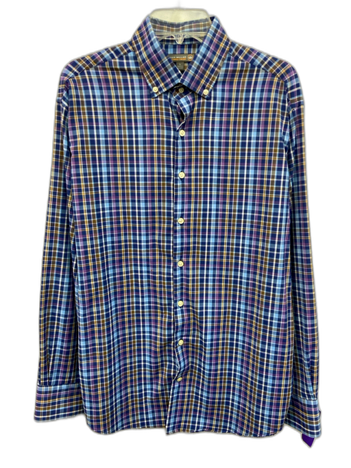 Peter Millar Size L Blue & Multi Nylon Plaid Button Down Men's Long Sleeve Shirt Blue & Multi / L
