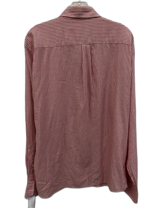 Peter Millar Size XL Red & White Cotton Striped Button Down Long Sleeve Shirt Red & White / XL