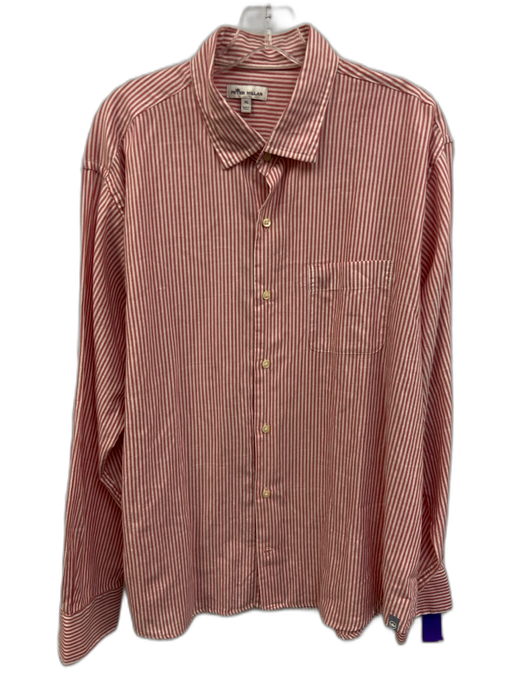 Peter Millar Size XL Red & White Cotton Striped Button Down Long Sleeve Shirt Red & White / XL