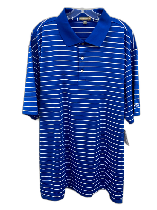 Peter Millar AS IS Size XXL Blue & White Polyester Striped Polo Short Sleeve Blue & White / XXL