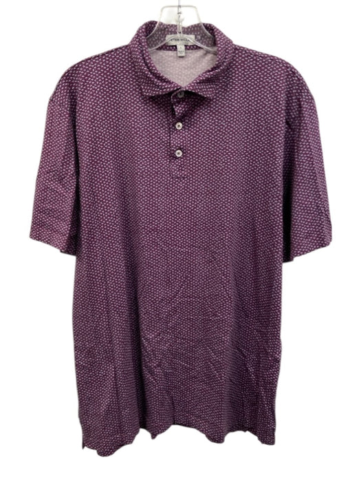 Peter Millar Size L Purple & White Cotton All Over Print Polo Men's Short Sleeve Purple & White / L