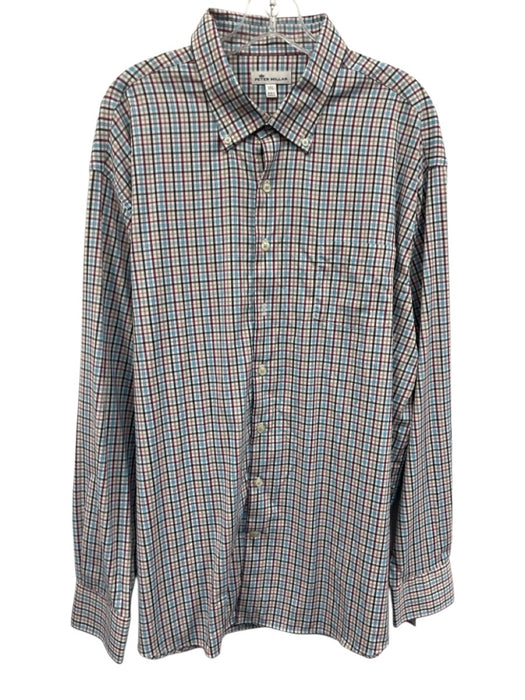 Peter Millar Size XXL White & Multi Cotton Plaid Button Down Long Sleeve Shirt White & Multi / XXL