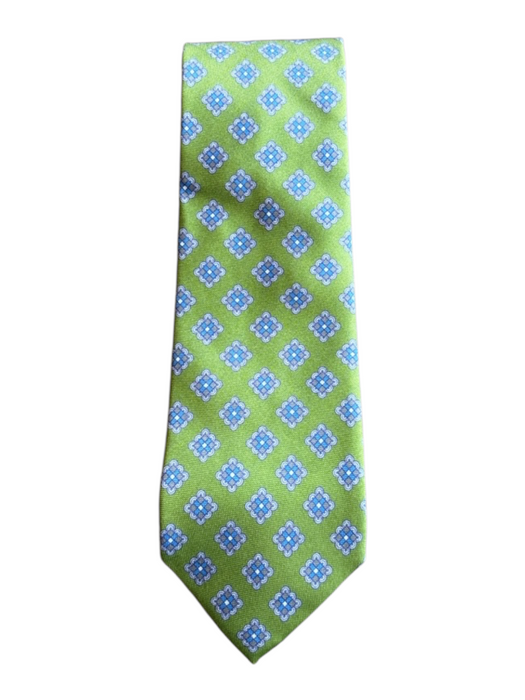 H Stockton NWT Green & Multi Silk All Over Print Men's Tie Green & Multi