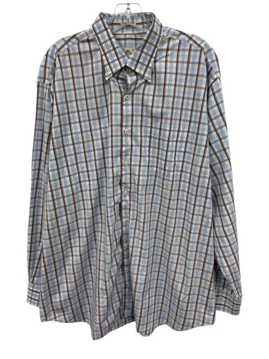 Peter Millar Size XXL White & Multi Cotton Plaid Button Down Long Sleeve Shirt White & Multi / XXL