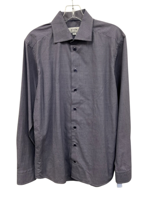Eton Size M Blue & White Cotton Plaid Button Down Men's Long Sleeve Shirt Blue & White / M