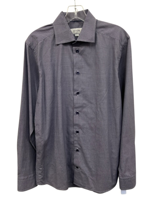 Eton Size M Blue & White Cotton Plaid Button Down Men's Long Sleeve Shirt Blue & White / M
