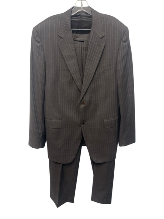 Canali Brown & White Wool Striped 2 Button Men's Suit Brown & White / 54